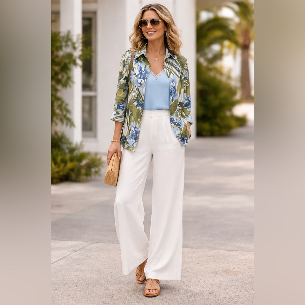 Kasper Vintage Floral Button Down Shirt Jacket